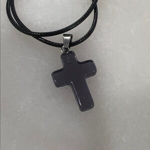 Sleek Black Resin Cross Pendant Necklace